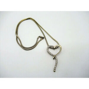 Sterling  Silver Heart Pendant Necklace Clear Stones 925 MJL Jewelry 19" Chain